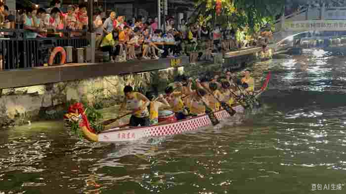 Crowds watching from the bank